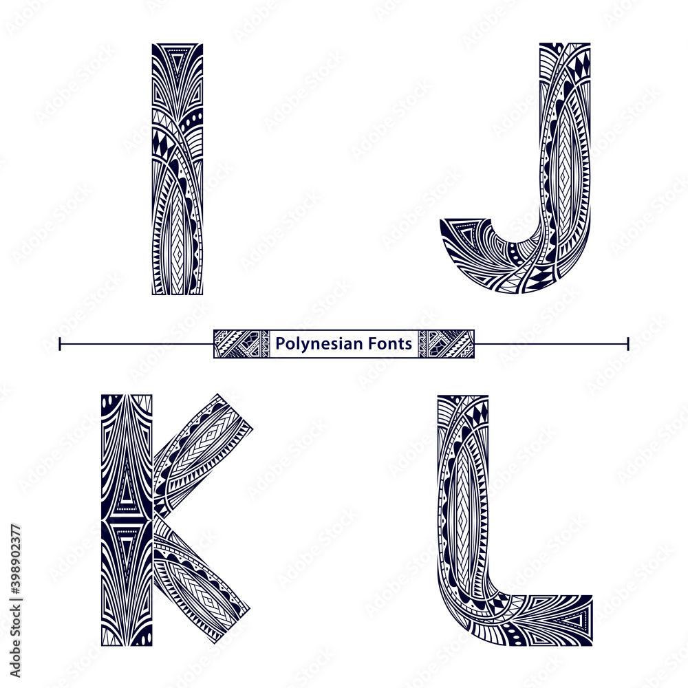 Wall mural Alphabet Polynesian style in a set IJKL