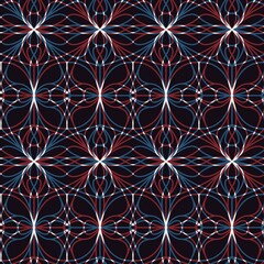 Seamless abstract geometric pattern in flat red blue black white. High quality illustration. Abstract design of red and blue overlaid to form a modern attractive abstract seamless surface design.