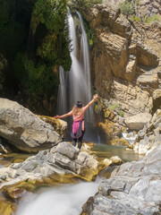 waterfall flowing in nature, cascade, cascade between rocks. Hakkari in Turkey
