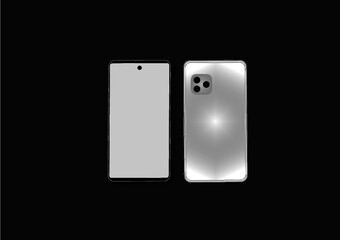 CMYK Template for graphics or presentation. Mockup generic device. Vector smartphone isolated on black background. Simple vector. Smartphone from different angles. 3d realistic phones. Cell phones.