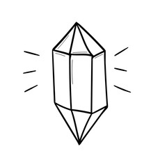 Diamonds and crystals graphic line drawing. Healing single crystal isolated on white background. Black and white mystical crystal. Hand drawn vector illustration in the doodle style
