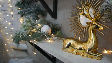 Gold mirror, gold deer, design item for home