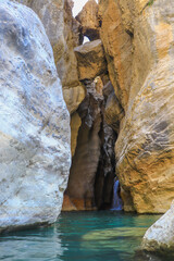 waterfall flowing in nature, cascade, cascade between rocks. Hakkari in Turkey
