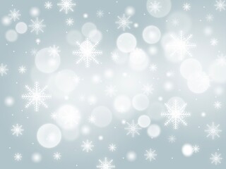 Blue gray abstract background. white light and snowflakes bokeh winter for Christmas new year blurred beautiful shiny lights use for card banner wallpaper backdrop and your product.