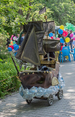 Pram in the form of a sailing boat in the park named after V. Cherevichkin