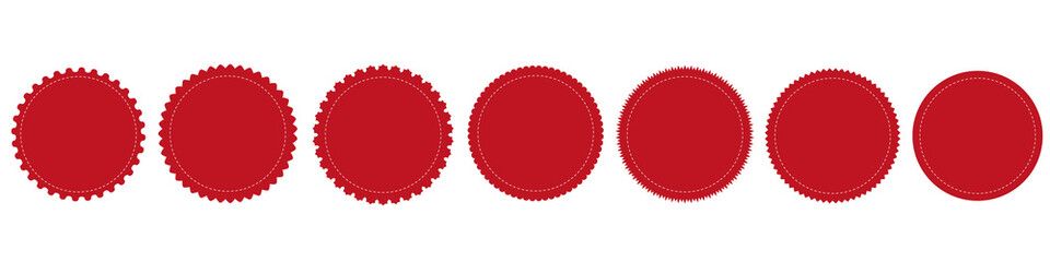 set of red round sticker banners on white background