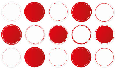 set of red round sticker banners on white background