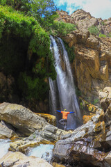 waterfall flowing in nature, cascade, cascade between rocks. Hakkari in Turkey

