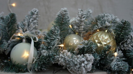 Obraz na płótnie Canvas Christmas wreath, home decorations, new year,
