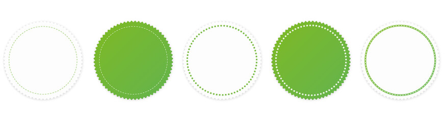 set of green round sticker banners on white background