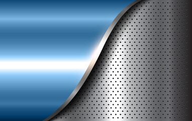 Metallic background silver blue polished steel texture, 3D vector design.