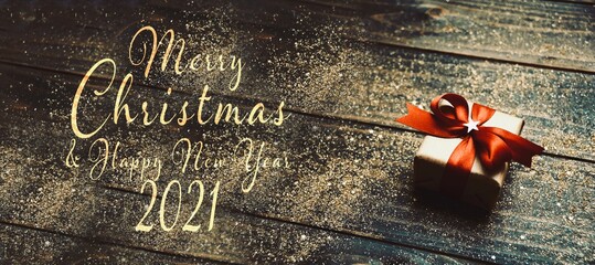 Merry Christmas and Happy New Year 2021 - Christmas gift box - Background banner	