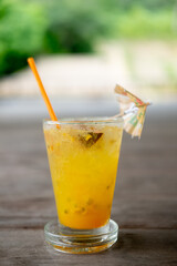 Passion fruit juice with ice in outdoor cafe