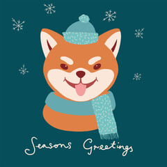 Cute Japanese dog Shiba inu greetings card vector