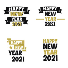 Set, collection Happy New Year 2021, simple lettering typographies, gifts or invitational card, invitation, decorated can be used on websites, invitational cards, visit cards, promotions EPS Vector