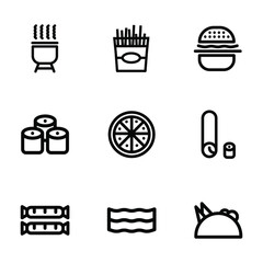 Big set, collection of fast food related, junk food, potato guy icons, outline and thin line icons on white background EPS Vector