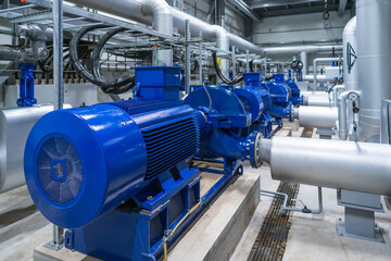 Water pumps in a large power plant - obrazy, fototapety, plakaty