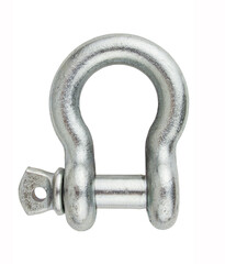 Steel metal rigging shackle isolated on white background. Professional rigging gear.
