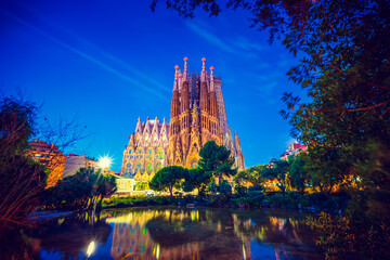 Sagrada Familia at dawn in Barcelona