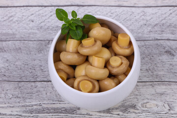 Pickled champignon heap in the bowl