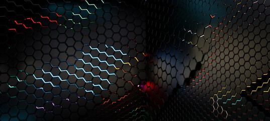 neon hexagonal background 3d-illustration