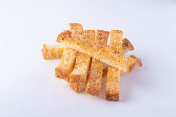 Long biscuits on a white background