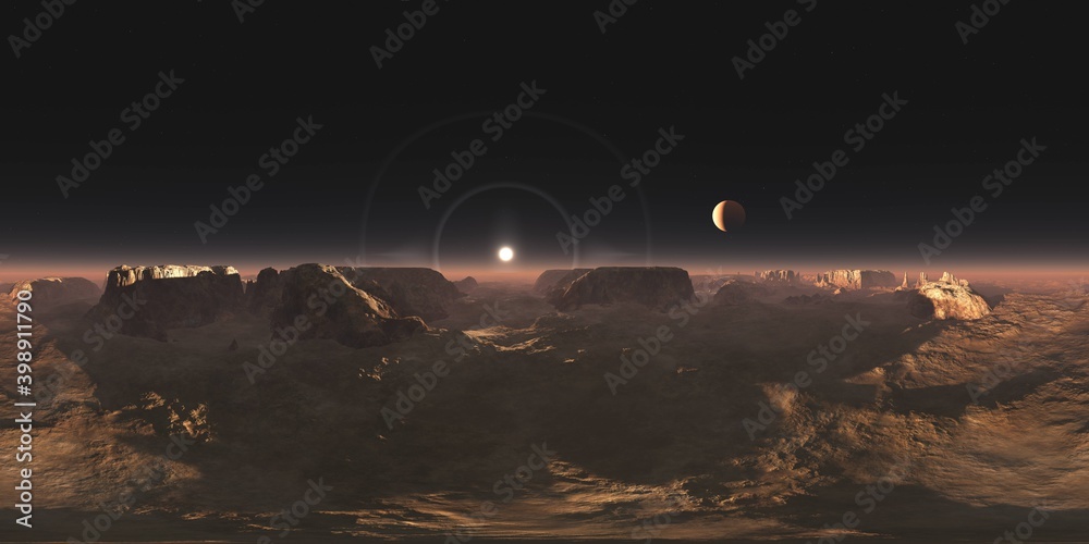 Wall mural sunset on mars. hdri . equidistant projection. spherical panorama. panorama 360. environment map, 3d