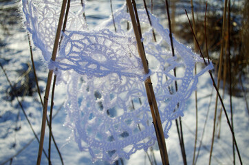 Knitted snowflakes. Handmade