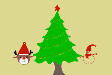 .A christmas tree on a yellow background