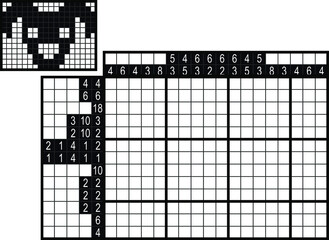 Fototapeta premium Japanese crossword. Black and white. Paint by number puzzle. Education game for children. Black dog