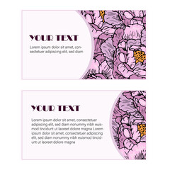 Business card template with floral pattern, romantic design with peonies