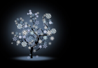 Christmas illustration with tree and snowflakes