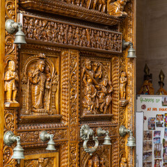 Sri Shakti Devasthanam Temple in Selangor, Malaysia. It is one of the most beautiful hindu temples in Malaysia. Details of the hindu sculptures on the facade.