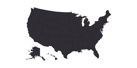 Map of USA. United States of America black map. State maps. Vector illustration