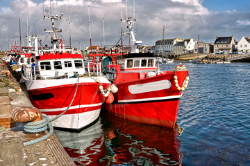 Fishing boats at Guilvinec or Le Guilvinec, a commune in the Finistère department of Brittany in...