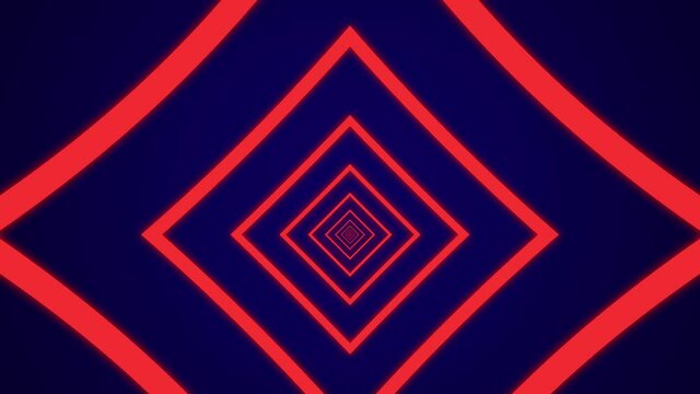 Simple light tunnel with quadrangular elements on a dark blue background. Simple loopable motion graphic animation