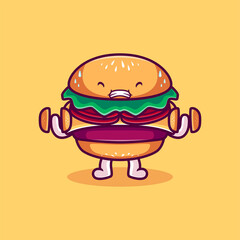 cute burger doing exercise illustration