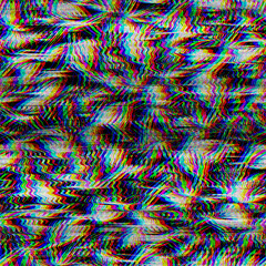 Seamless techno glitch tropical leaf RGB monitor noise. High quality illustration. Futuristic distorted signal computer screen failure. Red green and blue distortion texture effect.