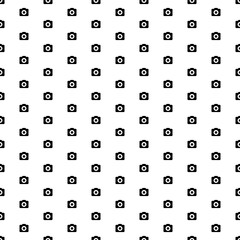 Square seamless background pattern from geometric shapes. The pattern is evenly filled with black photo camera symbols. Vector illustration on white background