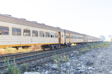 Fototapeta na wymiar ancient train on railway 