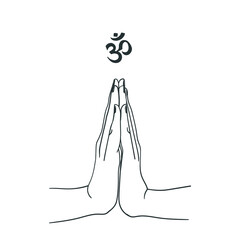 Card with symbol hands, meditation, yoga, traditional, vector illustration 