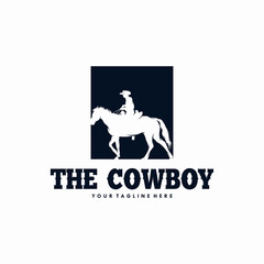 Cowboy Riding Horse Silhouette Logo Design