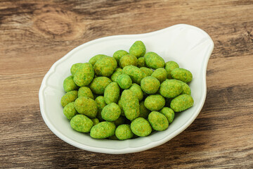 Spicy wasabi peanuts in the bowl