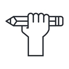 Hand holding pencil icon. Line vector illustration.