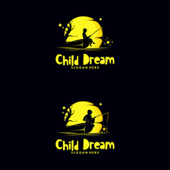 Set of kids fishing stars in the moon logo