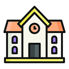 school building vector color outline icon, school and education icon
