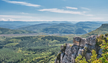 View of the Crimean Mountains from the observation deck in the vicinity of Bakhchisarai, Crimea, Russia.