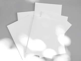 White paper mock-ups with soft shadows on gray background, Blank portrait paper A4. brochure newspaper magazine, can use poster banners products business texture for your.