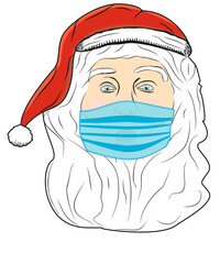 Weihnachtsmann mit Mund und Nasenschutz, Illustration