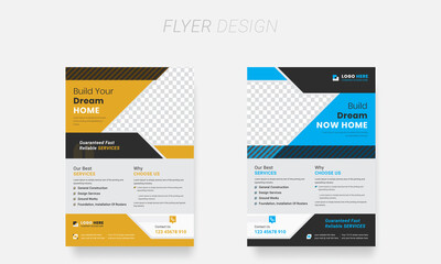 Flyer Design. Construction business and home repair a4 flyer and brochure, or report, Leaflet cover, vector template design set.